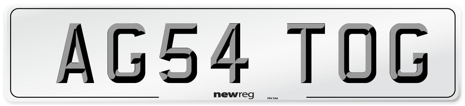 AG54 TOG Number Plate from New Reg